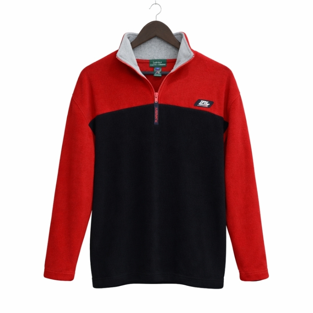 Lauren Ralph Lauren Red Navy Colorblock Womens Quarter Zip Pullover Fleece Sz M